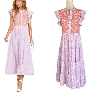 NEW Crosby by Mollie Burch Napa Wildcat Lavender Coral Tiered Midi Dress - XS